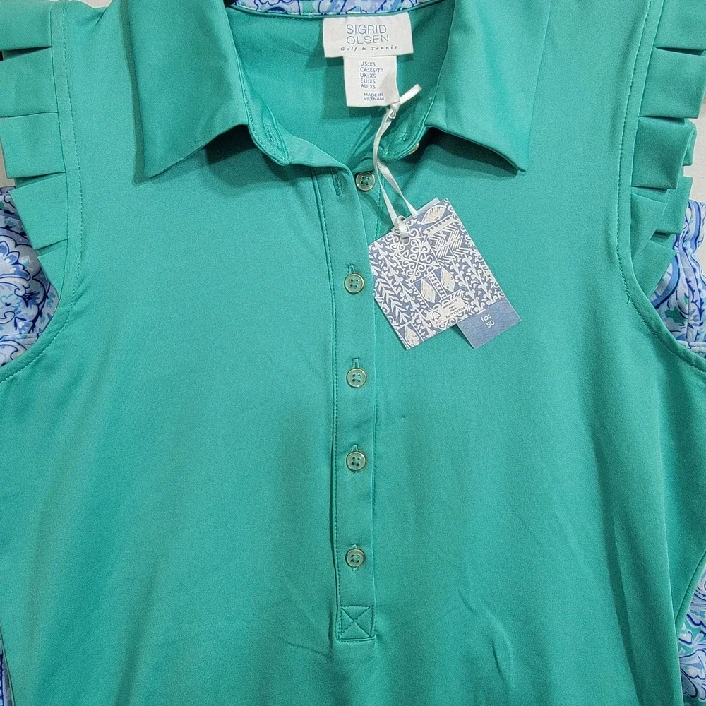 SIGRID OLSEN Tank Polo Ruffle Hem‎ Skort Turquoise Paisley XS Golf Tennis UPF 50
